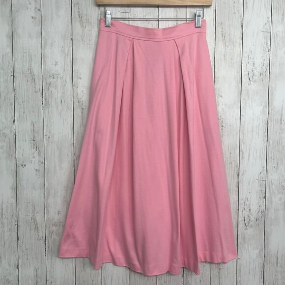 Aileen Pink Pleated A Line Modest Basic Plain Midi Cotton USA Vintage Skirt - Picture 1 of 9